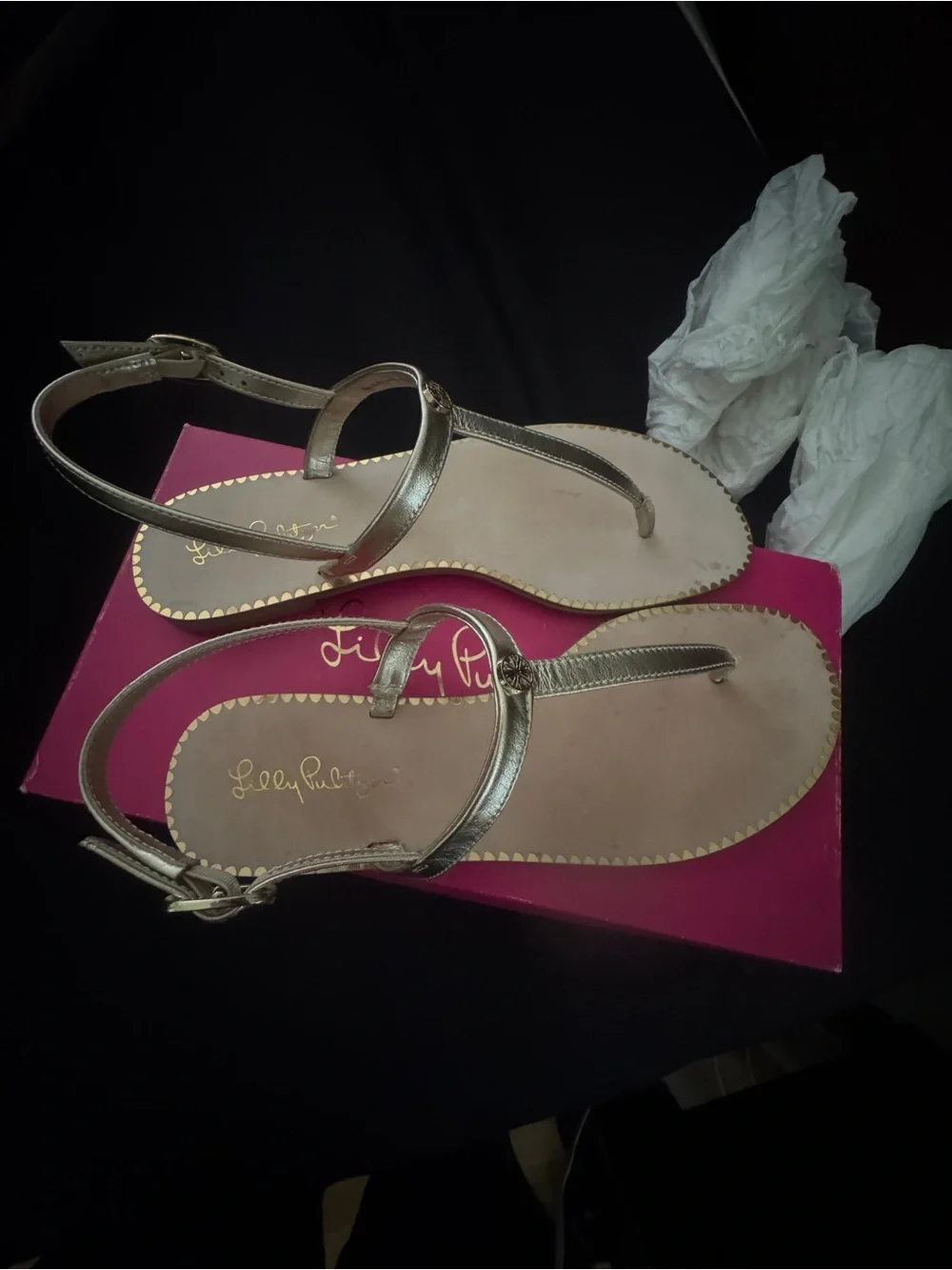 Lilly Pulitzer Rita Metallic Gold T-Strap Sandals